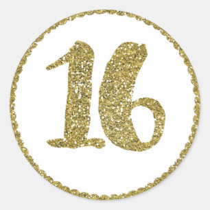 Sticker Rond Fête d'anniversaire de 16 ans Sweet 16 paillettes 