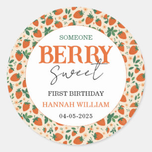 Sticker Rond Fête d'anniversaire de 1 an Berry Sweet Strawberry