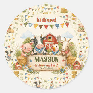Sticker Rond Fête d'anniversaire de 2 ans à la ferme rustique p