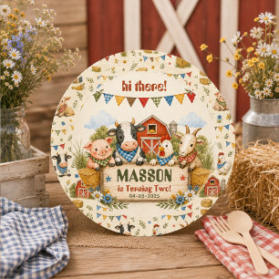 Sticker Rond Fête d'anniversaire de 2 ans à la ferme rustique p