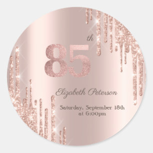 Sticker Rond Fête d'anniversaire de 85 ans avec des gouttes de 