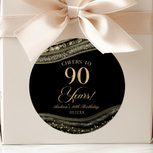 Sticker Rond Fête d'anniversaire de 90 ans élégante en agate no