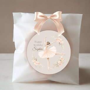 Sticker Rond Fête d'anniversaire de ballerine personnalisée ave