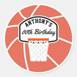 Sticker Rond Fête d'anniversaire de basket-ball personnalisée
