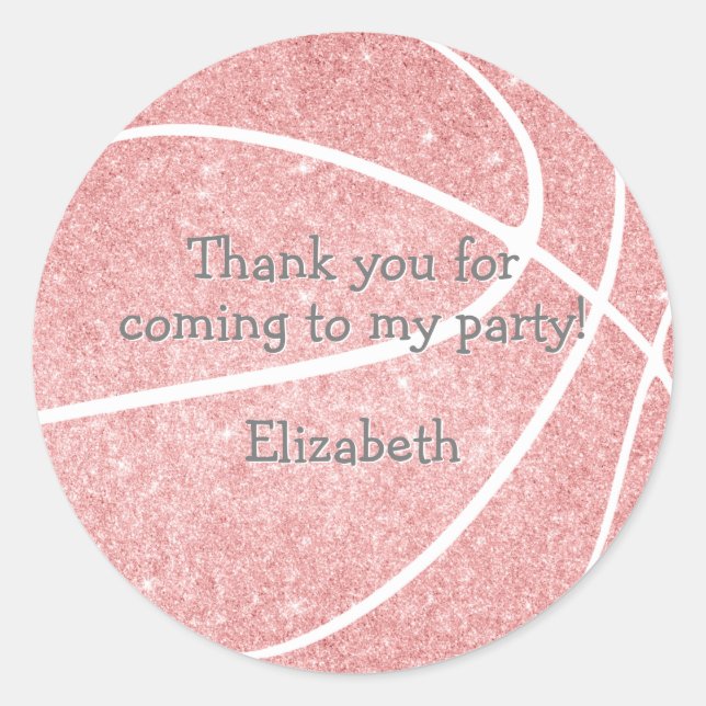 Sticker Rond fête d'anniversaire de basket-ball rose fille mign (Devant)