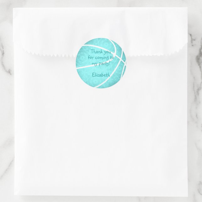 Sticker Rond fête d'anniversaire de basket turquoise et brillan (Sac)