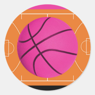 Sticker Rond Fête d'anniversaire de basketball Noir Rose & Oran