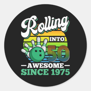 Sticker Rond Fête d'anniversaire de bowling entre dans sa 50e a