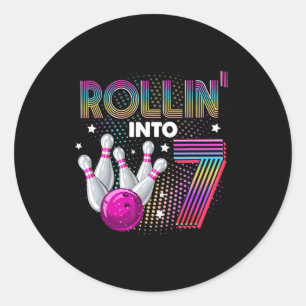 Sticker Rond Fête d'anniversaire de bowling qui entre dans 7 7e