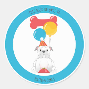 Sticker Rond Fête d'anniversaire de Bulldog Ce livre appartient