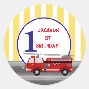 Sticker Rond Fête d'anniversaire de camion d'incendie