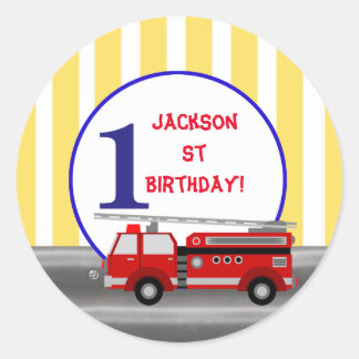 Sticker Rond Fête d'anniversaire de camion d'incendie