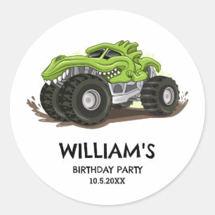 Sticker Rond Fête d'anniversaire de camion monstre minimale pou