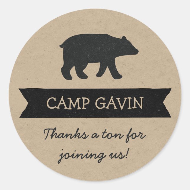 Sticker Rond Fête d'anniversaire de camping rustique kraft (Devant)