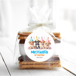 Sticker Rond Fête d'anniversaire de Chien Chien Chien Paw-ty