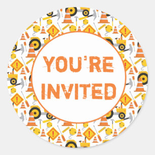 Sticker Rond Fête d'anniversaire de construction Vous êtes invi