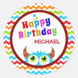 Sticker Rond Fête d'anniversaire de coup de monstre