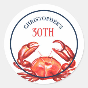 Sticker Rond Fête d'anniversaire de crabe d'été 30ème