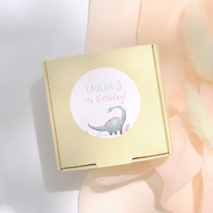 Sticker Rond Fête d'anniversaire de dinosaure fille