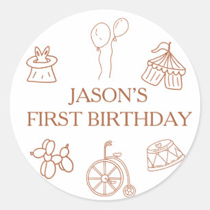 Sticker Rond Fête d'anniversaire de Doodles Cirque premier anni