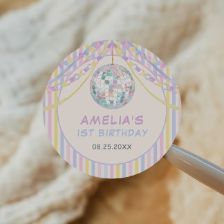 Sticker Rond Fête d'anniversaire de fille en couleurs pastel