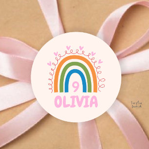 Sticker Rond Fête d'anniversaire de fille Mignonne Arc-en-ciel