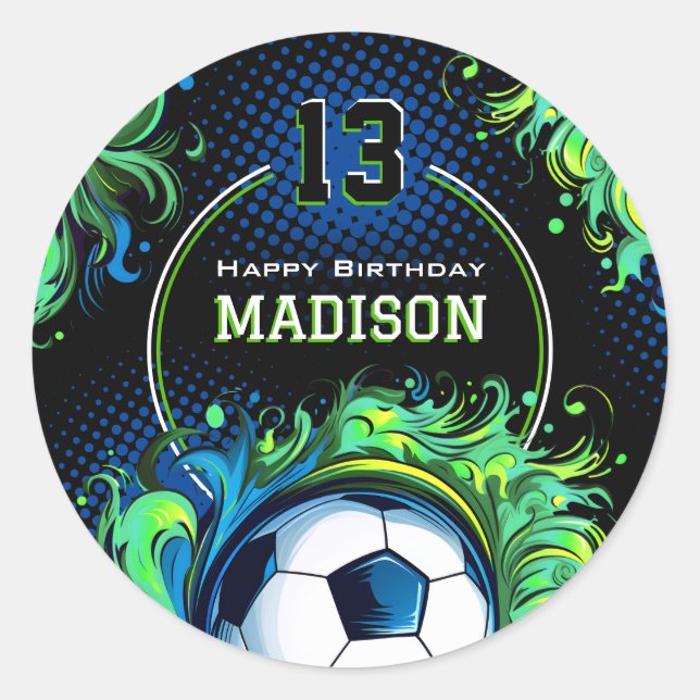 Sticker Rond Fête d'anniversaire de football (Devant)