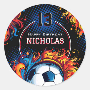 Sticker Rond Fête d'anniversaire de football