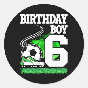 Sticker Rond Fête d'anniversaire de football - Garçon de 6 ans