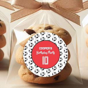 Sticker Rond Fête d'anniversaire de football Garçon Rouge