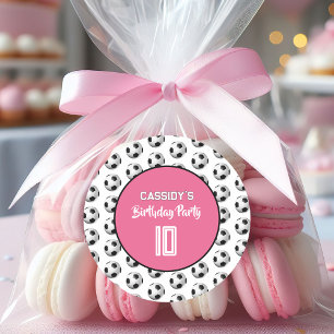 Sticker Rond Fête d'anniversaire de footballeuse rose