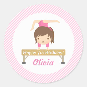 Sticker Rond Fête d'anniversaire de gymnastique pour enfants fi