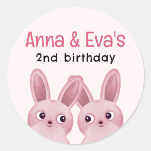 Sticker Rond Fête d'anniversaire de jumeaux avec des lapins béb