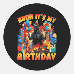 Sticker Rond Fête d'anniversaire de Kaiju Japon Monstre Dinosau