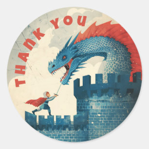 Sticker Rond Fête d'anniversaire de Knight et Dragon sans peur