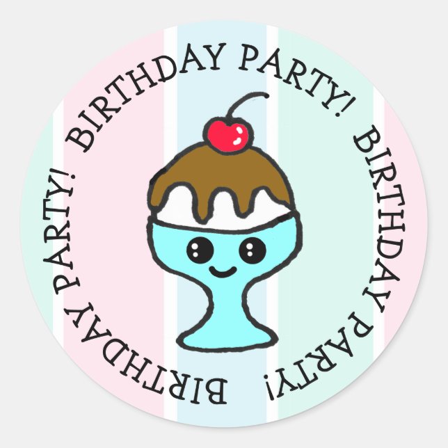 Sticker Rond Fête d'anniversaire de la crème glacée (Devant)