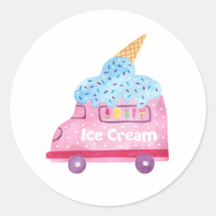 Sticker Rond Fête d'anniversaire de la crème glacée d'été
