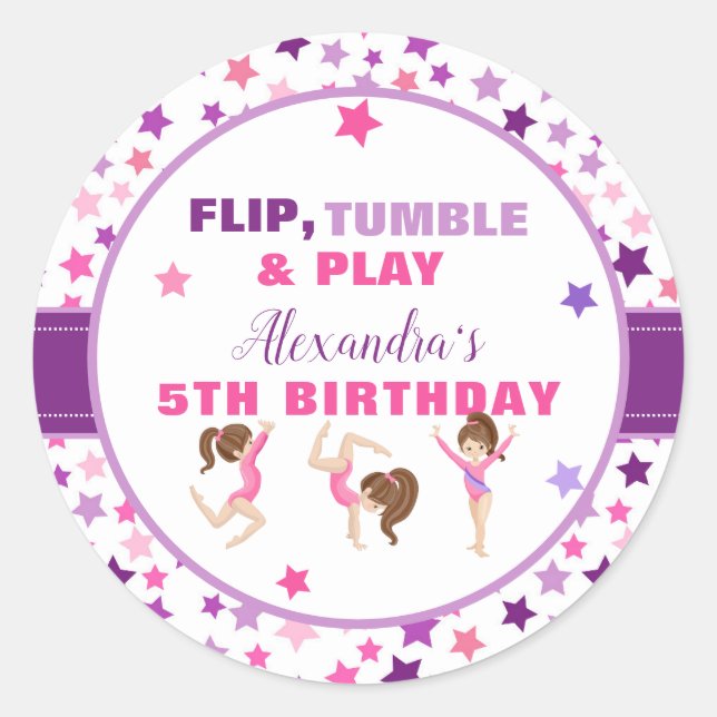 Sticker Rond Fête d'anniversaire de la fille de gymnastique (Devant)