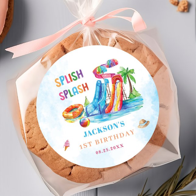 Sticker Rond Fête d'anniversaire de la glisse d'eau (Créateur téléchargé)