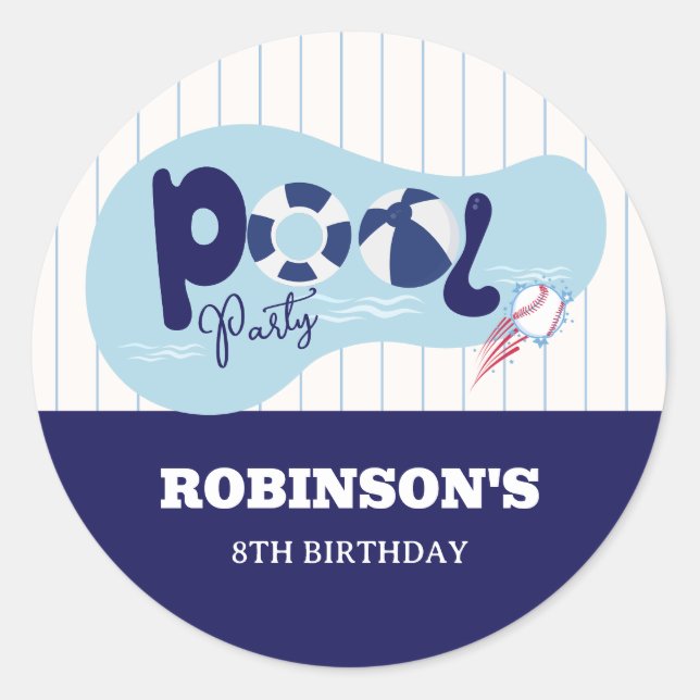 Sticker Rond Fête d'anniversaire de la piscine de baseball mode (Devant)