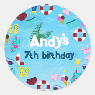 Sticker Rond Fête d'anniversaire de la piscine pour enfants