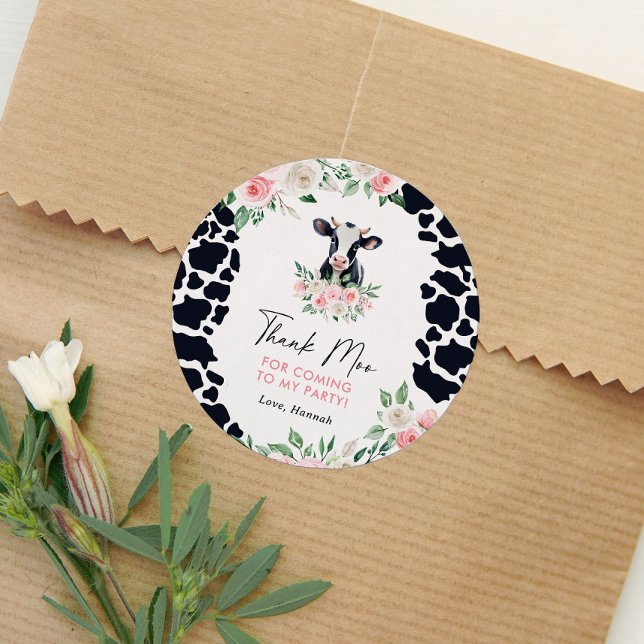 Sticker Rond Fête d'anniversaire de la vache rose (Créateur téléchargé)