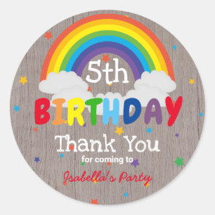 Sticker Rond Fête d'anniversaire de l'Arc-en-ciel rustique colo