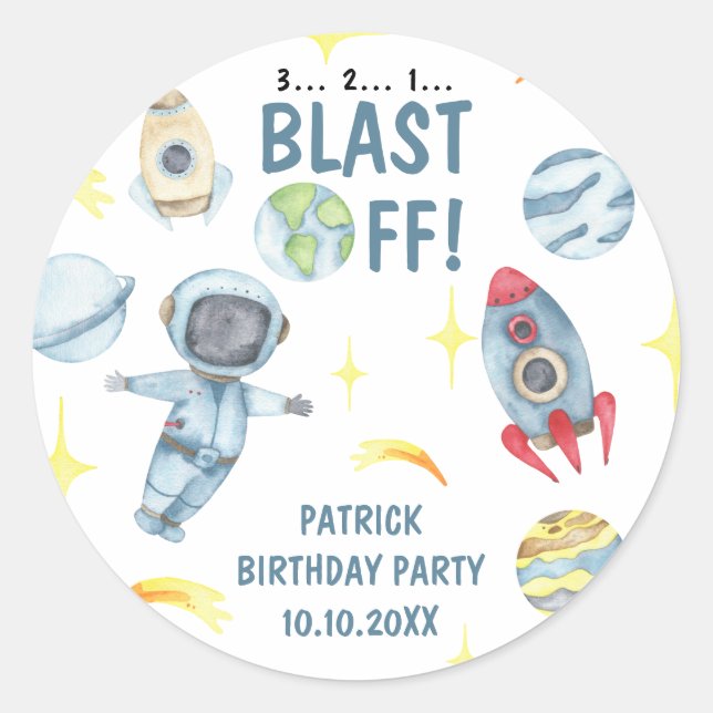Sticker Rond Fête d'anniversaire de l'astronaute (Devant)
