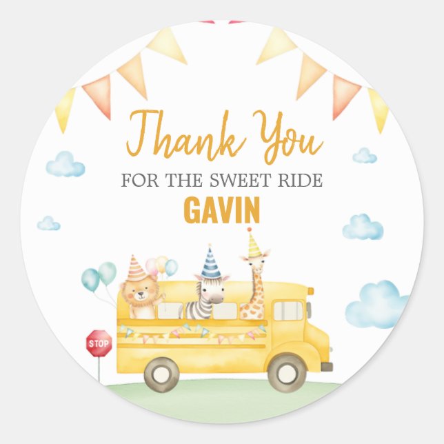 Sticker Rond Fête d'anniversaire de l'école jaune (Devant)