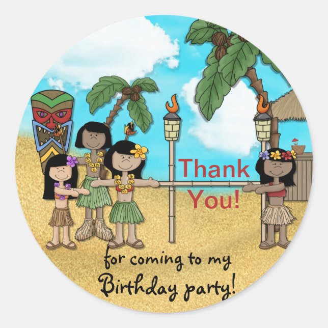Sticker Rond Fête d'anniversaire de Limbo Luau - Merci (Devant)