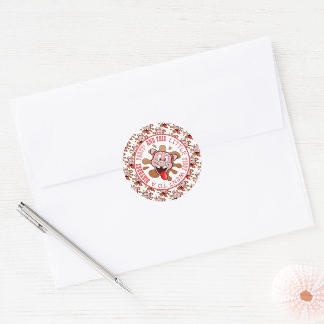 Sticker Rond Fête d'anniversaire de Little Piggy (Enveloppe)