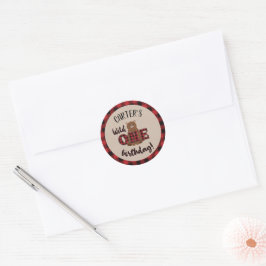 Sticker Rond Fête d'anniversaire de l'Ours Plaid Wild ONE