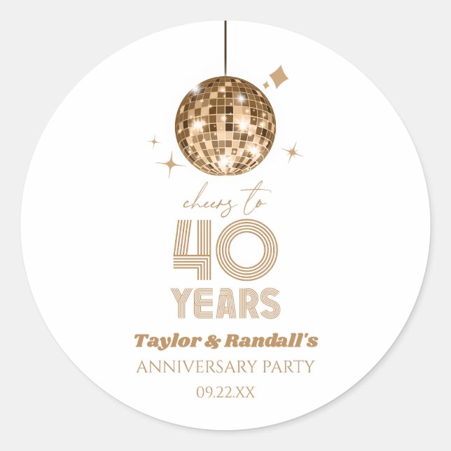 Sticker Rond Fête d'anniversaire de mariage Disco Cheers 40 Ans (Devant)