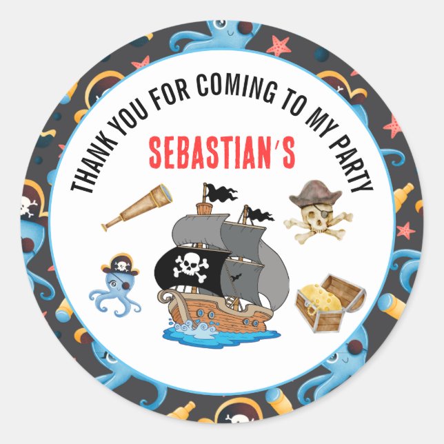Sticker Rond fête d'anniversaire de pirates (Devant)